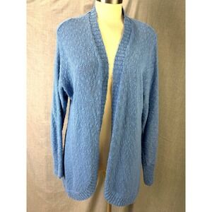 Pure Jill Blue Textured Knit Open Front Cardigan‎ Sweater Women's M Cotton Blend